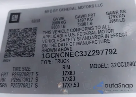 2018 Chevrolet Silverado 1500 Ls из США, поврежденный, VIN 1GCNCNEC3JZ297792